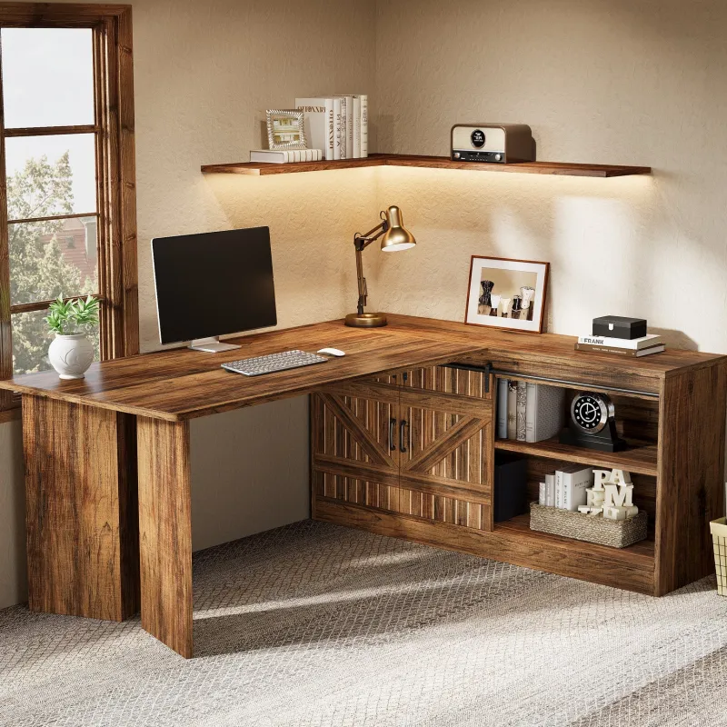 Tribesigns Desks*70.9" L Shaped Executive Desk, Large Office Computer Desk with Storage Cabinet