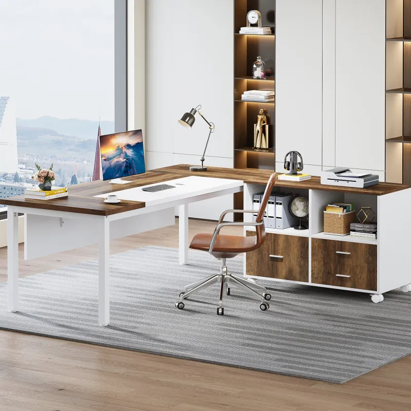 Tribesigns Desks*63" L-Shaped Desk, Modern Executive Computer Desk with 37" Mobile File Cabinet