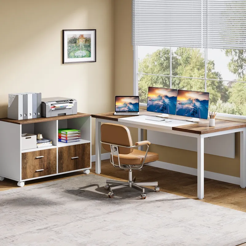 Tribesigns Desks*63" L-Shaped Desk, Modern Executive Computer Desk with 37" Mobile File Cabinet