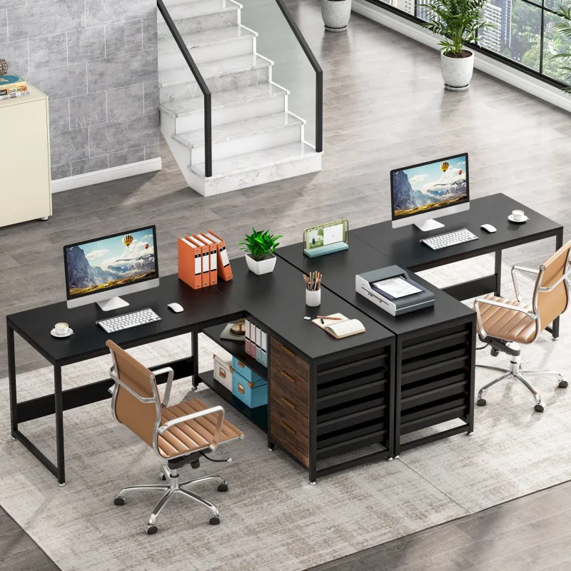 Tribesigns Desks*59" L-Shaped Desk, Reversible Corner Desk with Drawers & Shelves