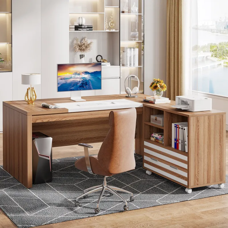 Tribesigns Desks*66.2" L-Shaped Executive Desk, Computer Desk with Mobile File Cabinet