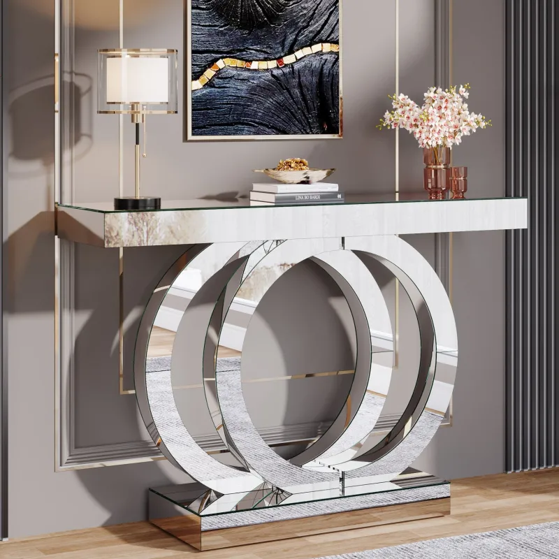 Tribesigns Console Tables|Console Tables*43" Mirrored Console Table, Glass Sofa Table Foyer Table