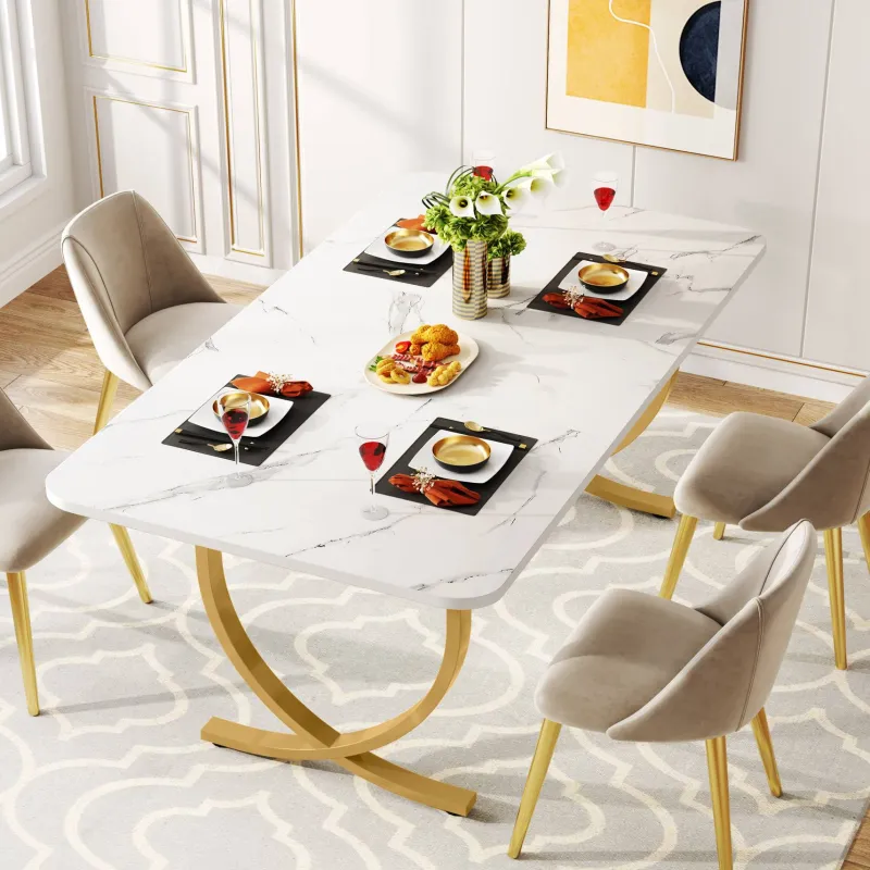 Tribesigns Dining Tables*63" Modern Dining Table Kitchen Table with Faux Marble Table Top