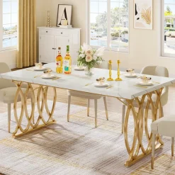 Tribesigns Dining Tables*63" Modern Dining Table with Faux Marble Tabletop for 4-6 People