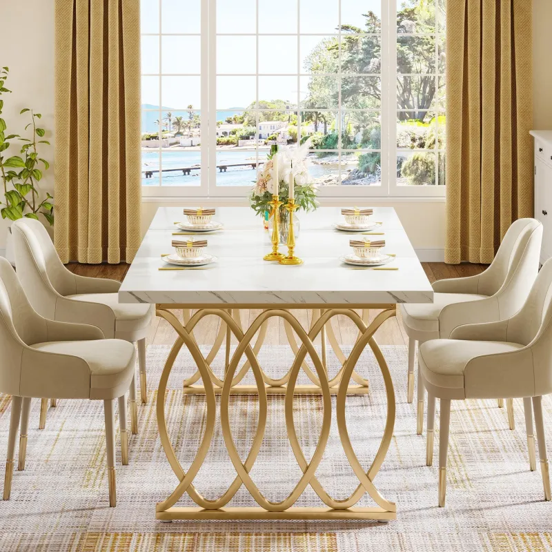 Tribesigns Dining Tables*63" Modern Dining Table with Faux Marble Tabletop for 4-6 People