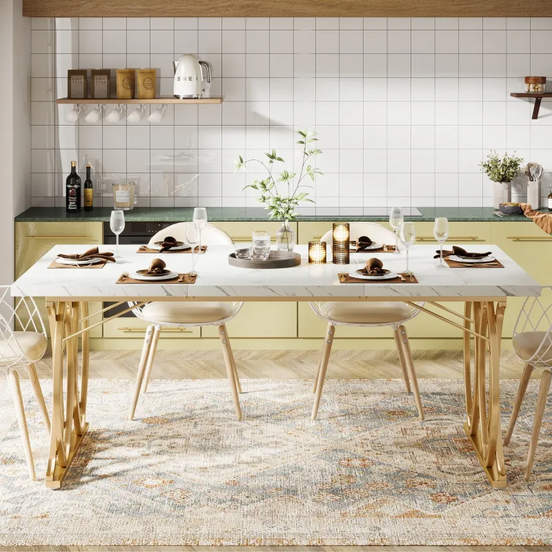 Tribesigns Dining Tables*63" Modern Dining Table with Faux Marble Tabletop for 4-6 People