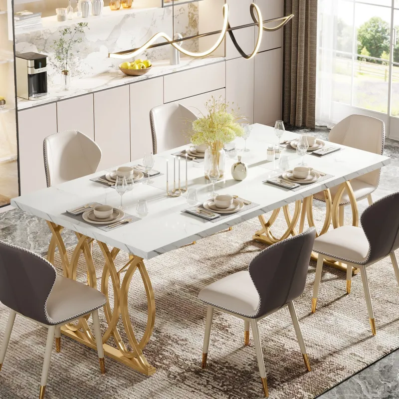 Tribesigns Dining Tables*63" Modern Dining Table with Faux Marble Tabletop for 4-6 People