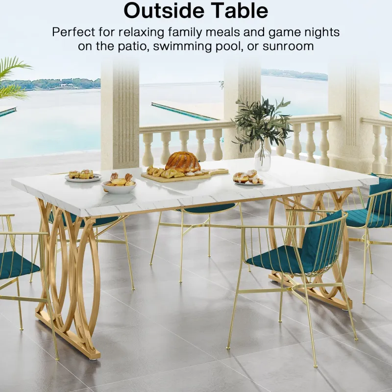 Tribesigns Dining Tables*63" Modern Dining Table with Faux Marble Tabletop for 4-6 People
