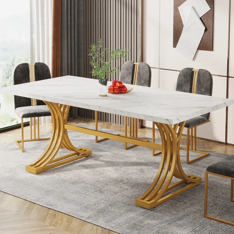 Tribesigns Dining Tables*63'' Modern Dining Table with Faux Marble Tabletop & Metal Legs