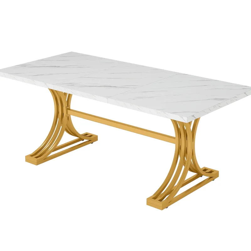 Tribesigns Dining Tables*63'' Modern Dining Table with Faux Marble Tabletop & Metal Legs