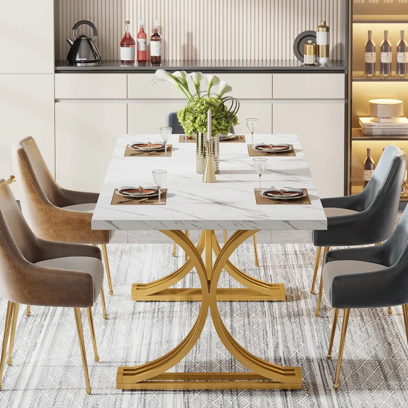 Tribesigns Dining Tables*63'' Modern Dining Table with Faux Marble Tabletop & Metal Legs
