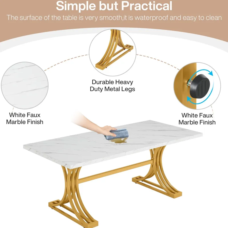 Tribesigns Dining Tables*63'' Modern Dining Table with Faux Marble Tabletop & Metal Legs