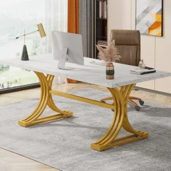 Tribesigns Desks*63'' Modern Executive Computer Desk with Faux Marble Tabletop