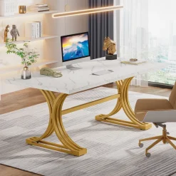 Tribesigns Desks*63'' Modern Executive Computer Desk with Faux Marble Tabletop