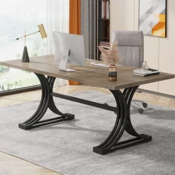 Tribesigns Desks*63'' Modern Executive Computer Desk with Faux Marble Tabletop
