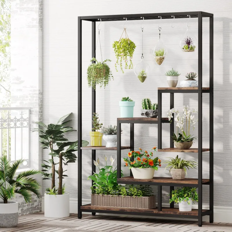 Tribesigns Plant Stands|Plant Stands*70.9" Plant Stand, Large Flower Bonsai Shelf with 6 S Hanging Hooks