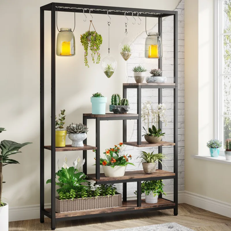 Tribesigns Plant Stands|Plant Stands*70.9" Plant Stand, Large Flower Bonsai Shelf with 6 S Hanging Hooks