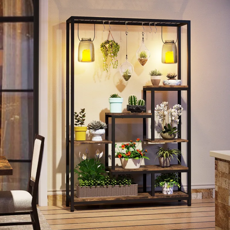 Tribesigns Plant Stands|Plant Stands*70.9" Plant Stand, Large Flower Bonsai Shelf with 6 S Hanging Hooks
