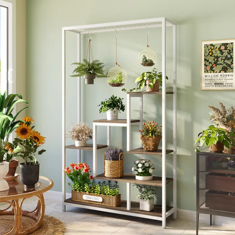 Tribesigns Plant Stands|Plant Stands*70.9" Plant Stand, Large Flower Bonsai Shelf with 6 S Hanging Hooks