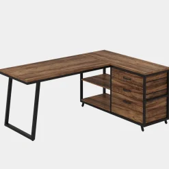Tribesigns Desks*53" Reversible L-Shaped Computer Desk With 3 Drawers & Shelves