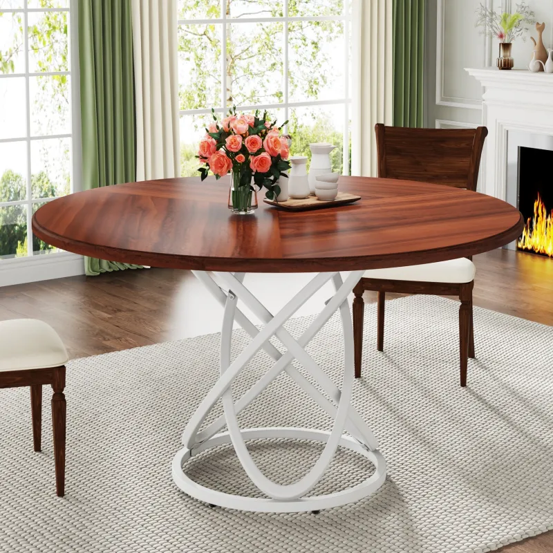 Tribesigns Dining Tables*47" Round Dining Table, Dinner Kitchen Table with Metal Base