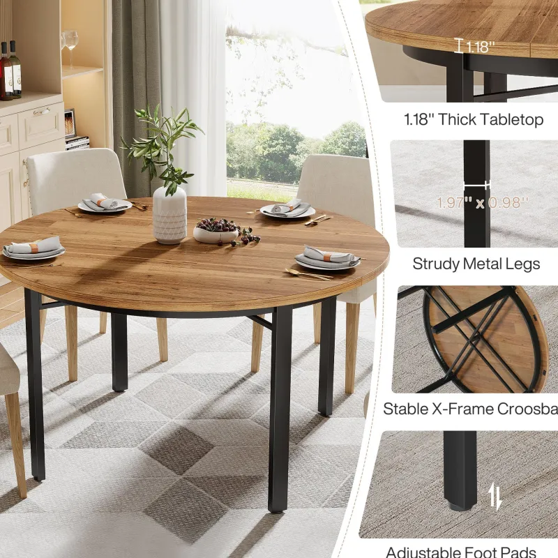 Tribesigns Dining Tables*46" Round Dining Table, Farmhouse Kitchen Table Dinner Table for 4 - 6 People