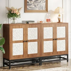 Tribesigns Sideboards & Buffets|Sideboards & Buffets*59" Sideboard Buffet Cabinet with Storage Shelves and Carved Design Doors