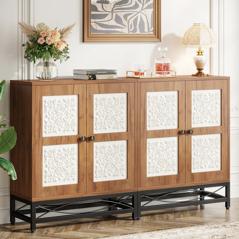 Tribesigns Sideboards & Buffets|Sideboards & Buffets*59" Sideboard Buffet Cabinet with Storage Shelves and Carved Design Doors