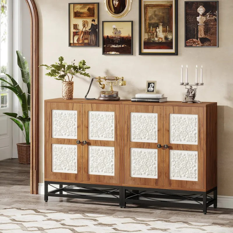 Tribesigns Sideboards & Buffets|Sideboards & Buffets*59" Sideboard Buffet Cabinet with Storage Shelves and Carved Design Doors