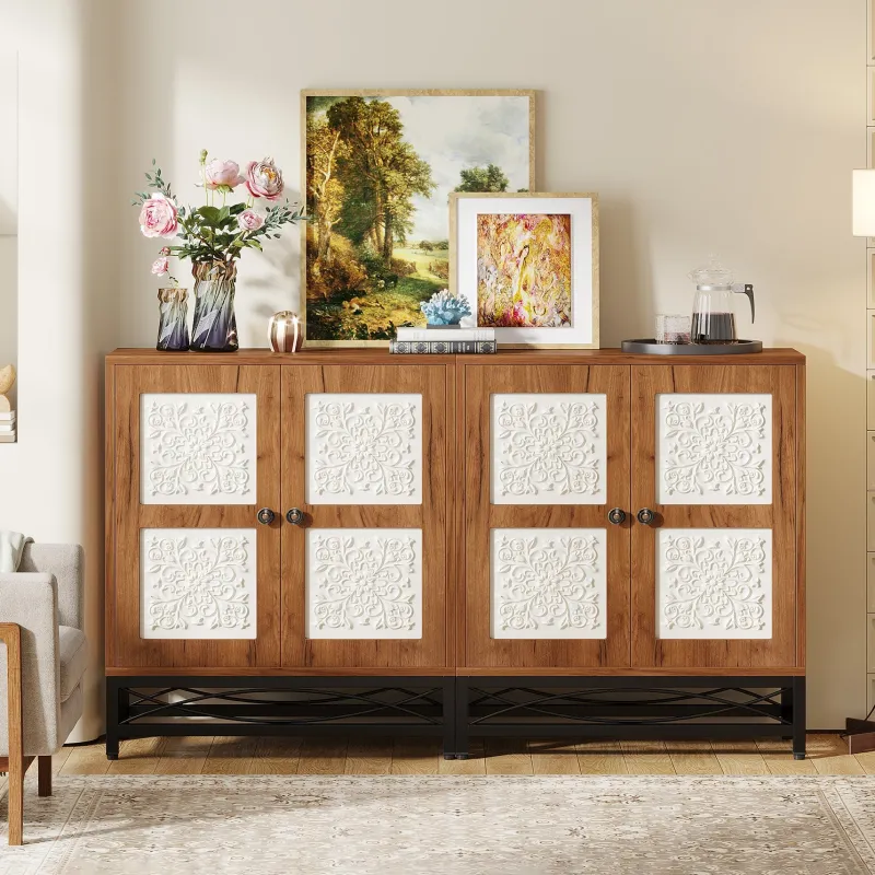 Tribesigns Sideboards & Buffets|Sideboards & Buffets*59" Sideboard Buffet Cabinet with Storage Shelves and Carved Design Doors