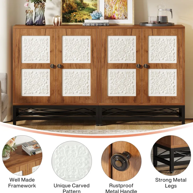 Tribesigns Sideboards & Buffets|Sideboards & Buffets*59" Sideboard Buffet Cabinet with Storage Shelves and Carved Design Doors