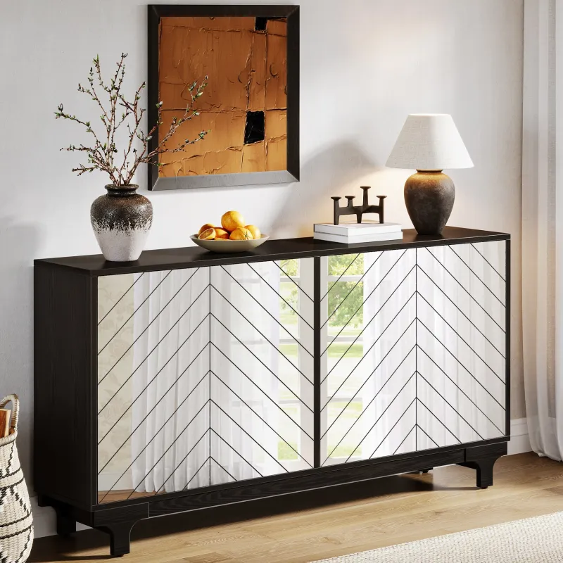 Tribesigns Sideboards & Buffets|Sideboards & Buffets*59" Sideboard Buffet, Modern Credenzas Storage Cabinet with 4 Acrylic Mirror Doors