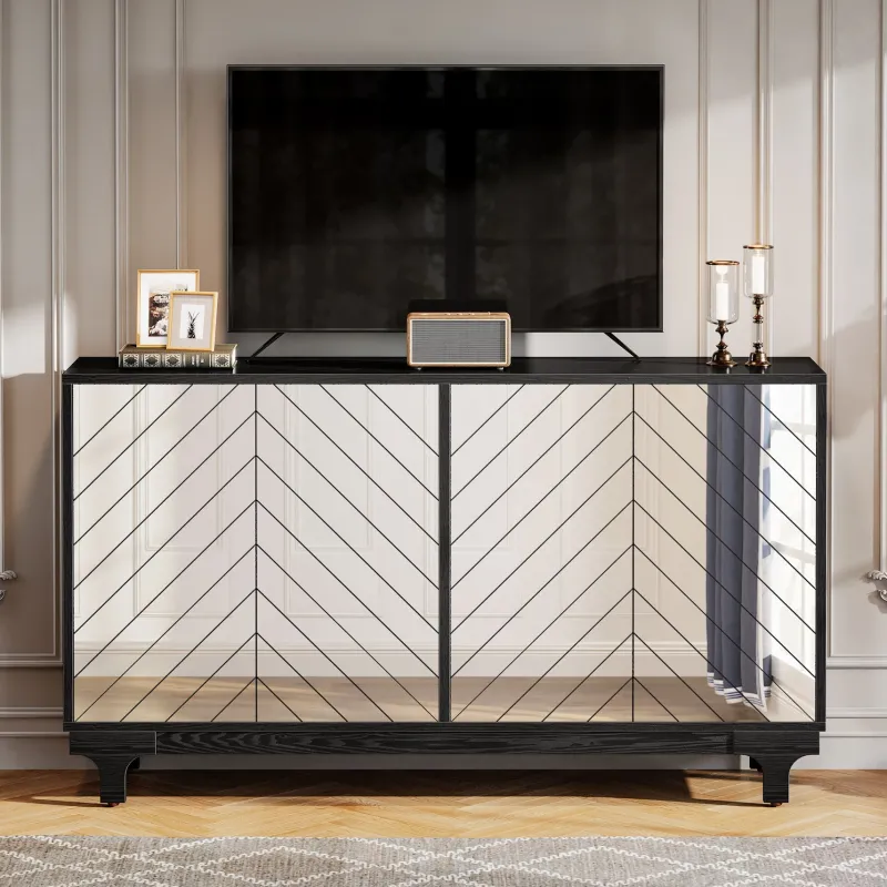 Tribesigns Sideboards & Buffets|Sideboards & Buffets*59" Sideboard Buffet, Modern Credenzas Storage Cabinet with 4 Acrylic Mirror Doors