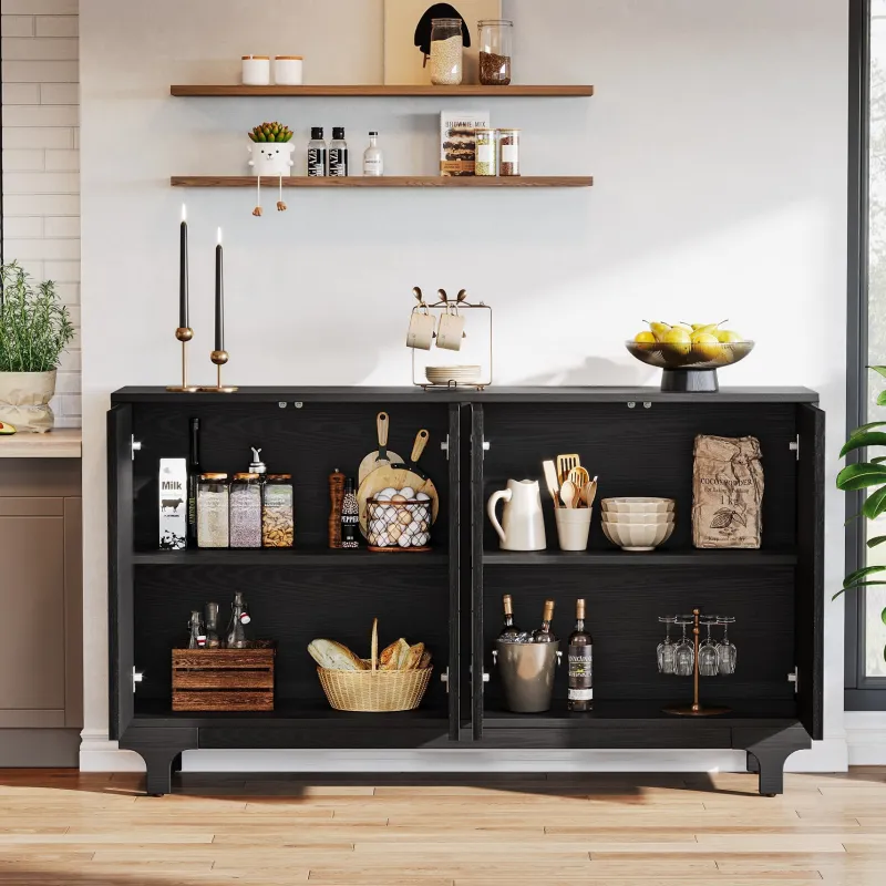 Tribesigns Sideboards & Buffets|Sideboards & Buffets*59" Sideboard Buffet, Modern Credenzas Storage Cabinet with 4 Acrylic Mirror Doors