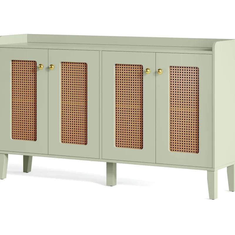 Tribesigns Sideboards & Buffets|Sideboards & Buffets*59" Sideboard Buffet, Rattan Wood Storage Cabinet with Storage Shelves