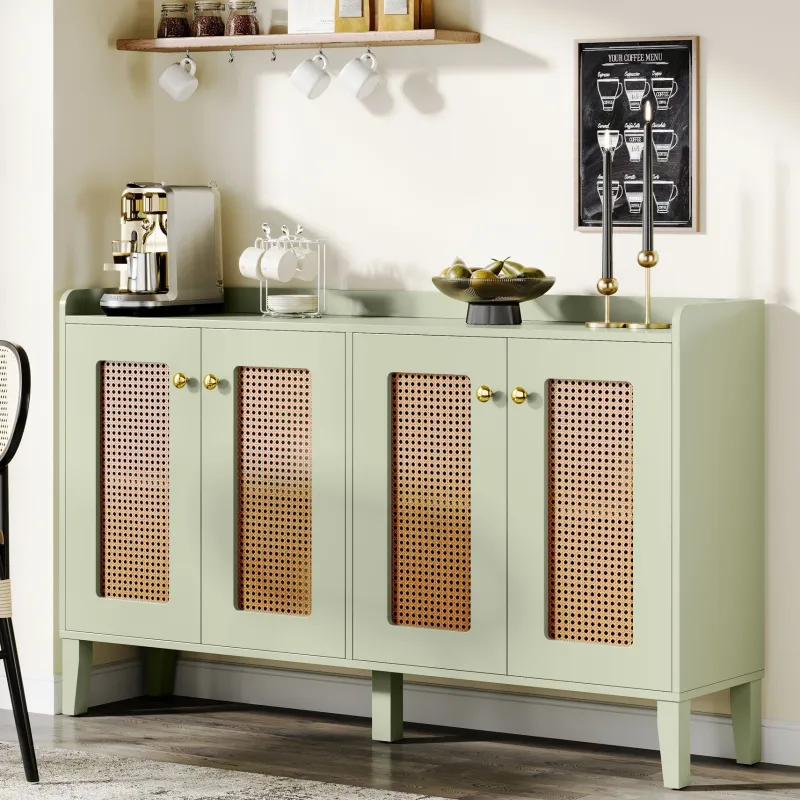 Tribesigns Sideboards & Buffets|Sideboards & Buffets*59" Sideboard Buffet, Rattan Wood Storage Cabinet with Storage Shelves