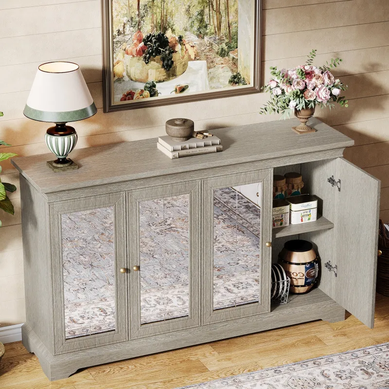 Tribesigns Sideboards & Buffets|Sideboards & Buffets*55" Sideboard Buffet, Wood Mirrored Buffet Cabinet with Adjustable Shelves