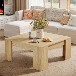 Tribesigns Coffee Tables*38.8" Square Coffee Table, Wood Center Table Snack Table