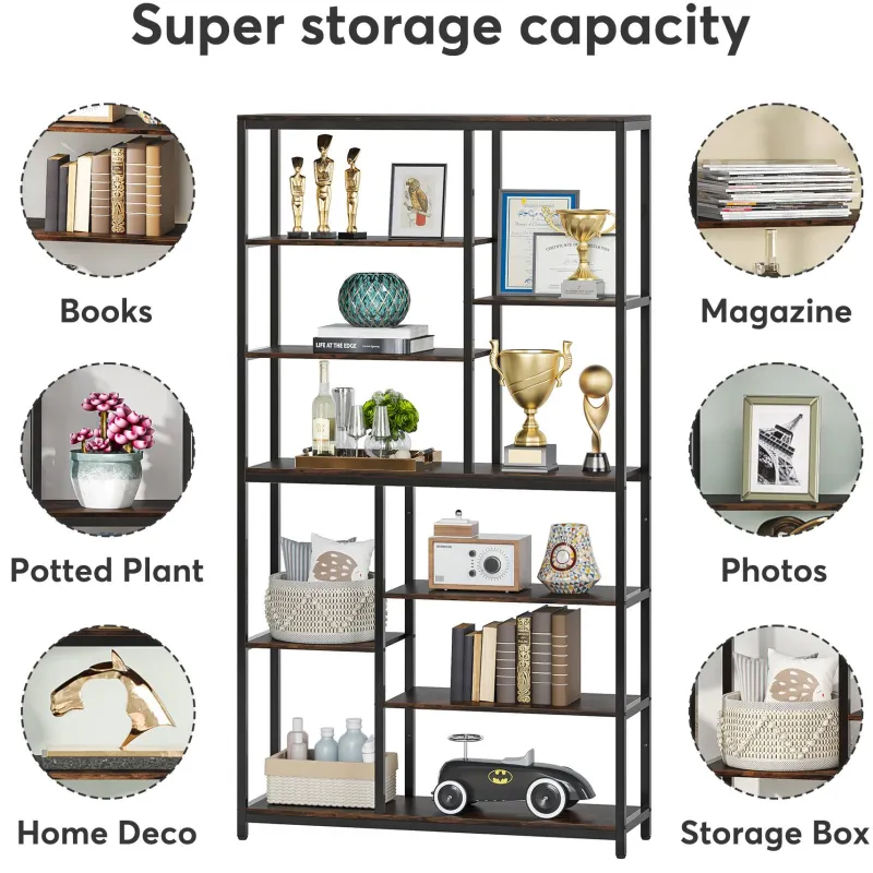 Tribesigns Bookcases & Bookshelves|Bookcases & Bookshelves*79" Tall Bookshelf, 8 - Tier Staggered Etagere Bookcase Shelving Unit