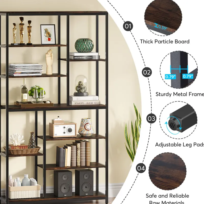 Tribesigns Bookcases & Bookshelves|Bookcases & Bookshelves*79" Tall Bookshelf, 8 - Tier Staggered Etagere Bookcase Shelving Unit