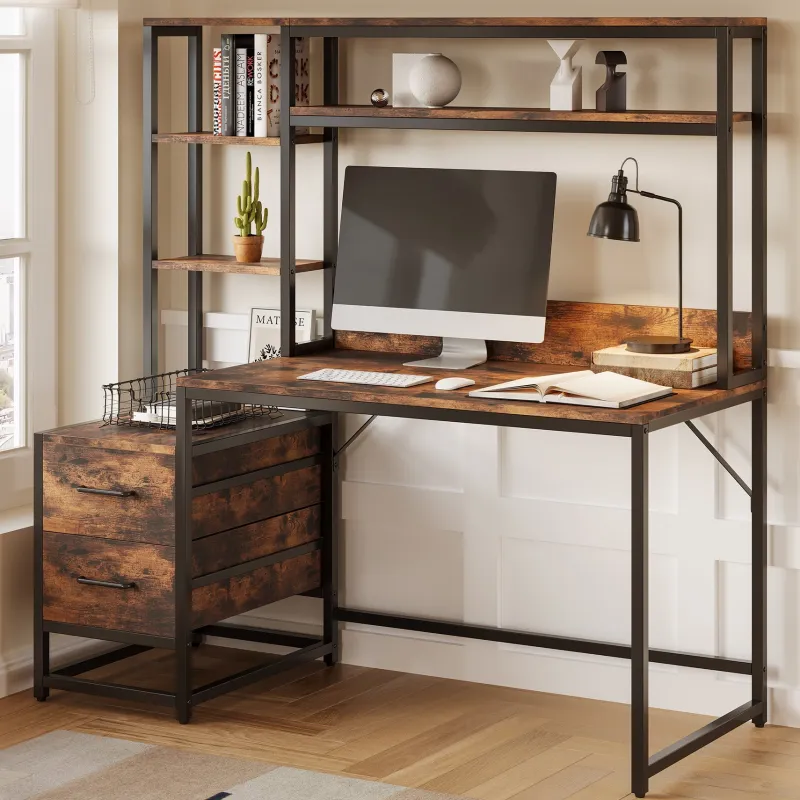 Tribesigns Desks*60" Tall Computer Desk Writing Table with 2 Drawers and Storage Shelves