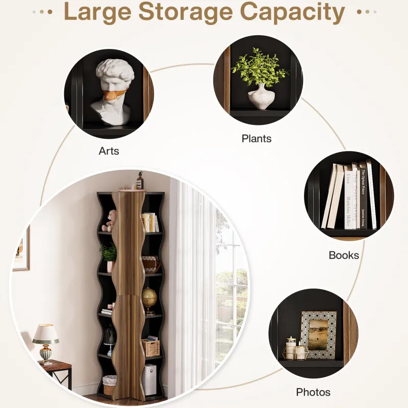 Tribesigns Corner Shelves|Corner Shelves*70.8" Tall Corner Shelf, 6 - Tier Bookshelf Display Shelves Storage Organizer