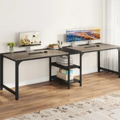 Tribesigns Desks*90.55'' Two Person Desk, Double Computer Desk with Storage Shelves