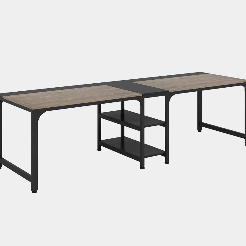 Tribesigns Desks*90.55'' Two Person Desk, Double Computer Desk with Storage Shelves