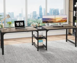 Tribesigns Desks*90.55'' Two Person Desk, Double Computer Desk with Storage Shelves
