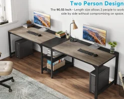 Tribesigns Desks*90.55'' Two Person Desk, Double Computer Desk with Storage Shelves