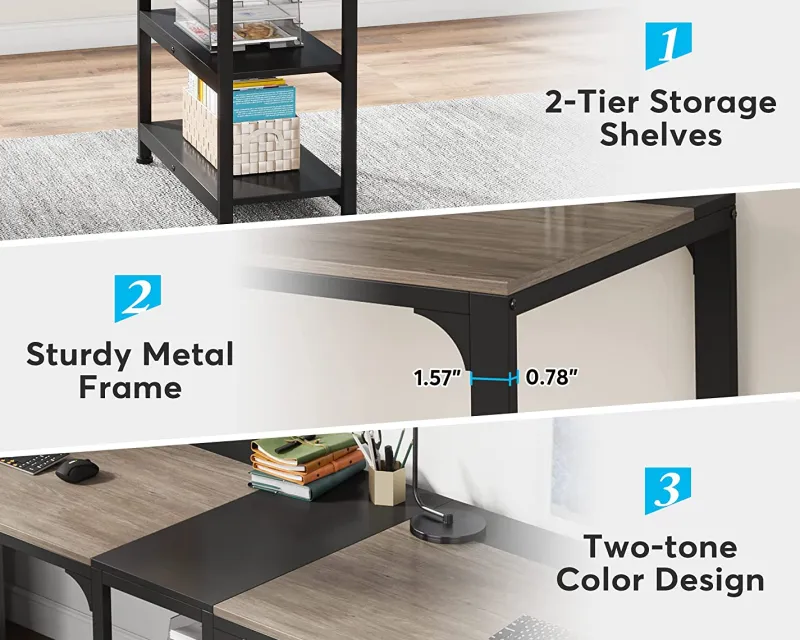 Tribesigns Desks*90.55'' Two Person Desk, Double Computer Desk with Storage Shelves