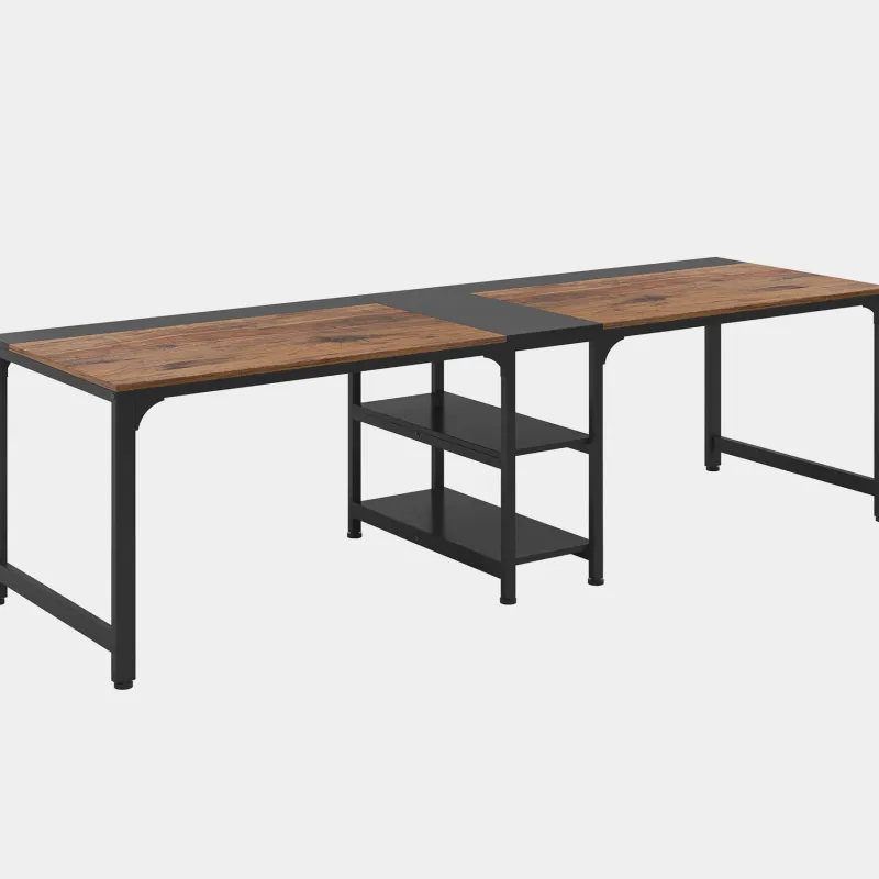 Tribesigns Desks*90.55'' Two Person Desk, Double Computer Desk with Storage Shelves