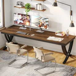 Tribesigns Desks*78.74" Two Person Desk Industrial Double Computer Desk with Metal Frame