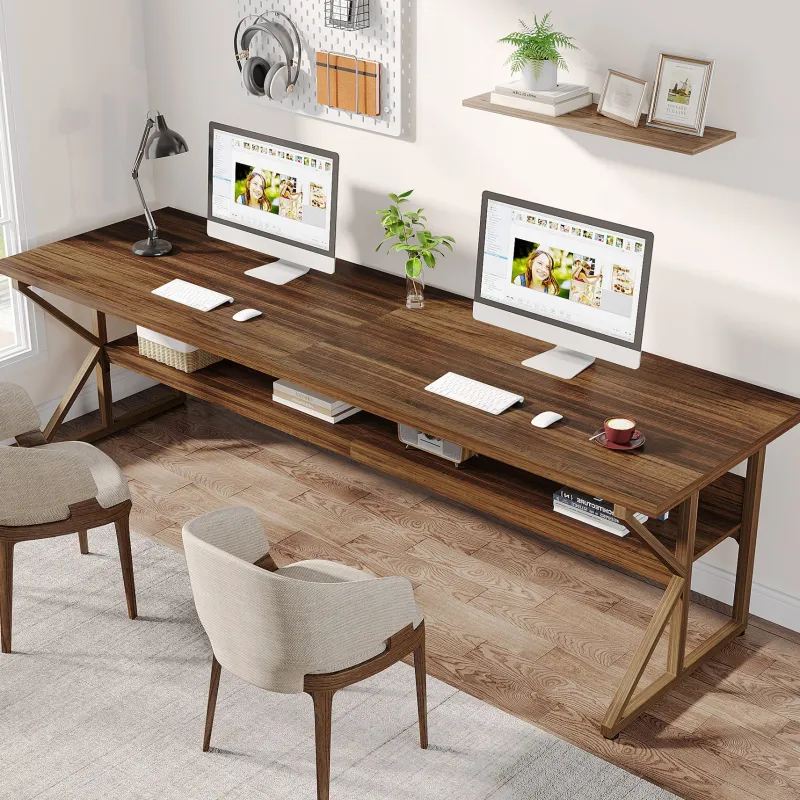 Tribesigns Desks*78.74" Two Person Desk, Large Computer Desk with Storage Shelf